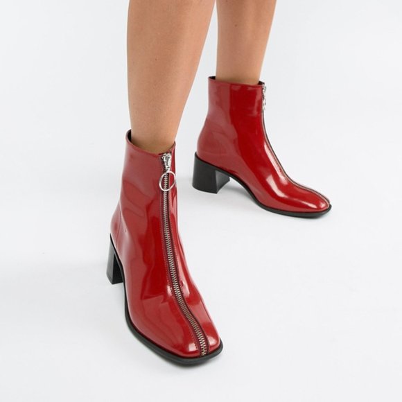 Miista Shoes - E8 by MIISTA Red Patent Leather Front Zip Heeled Boots